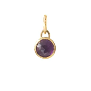 Close-up of 18K gold plated stainless steel pendant with faceted purple stone