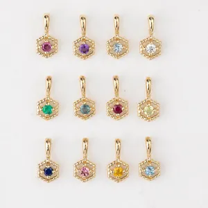 Collier Pendentif Hexagone en Acier Inoxydable Pierre de Naissance pour Femmes Plaqué Or 18K Zirconia Bijoux DIY