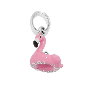 Pendentif breloque flamant rose en émail et acier inoxydable poli pour bijoux