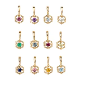 Lot de 12 pendentifs hexagonaux en acier inoxydable avec pierres de naissance colorées