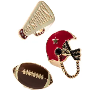 Enamel sports pendant set including megaphone, football helmet, and football designs.