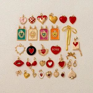 Pendentif en Acier Inoxydable Émail Cœur Tarot Nœud Papillon Seul Sans Chaîne Pendentifs Esthétiques Plaqué Or Accessoires Bijoux