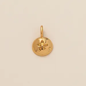 Detailansicht eines vergoldeten Sanddollar-Anhängers aus Edelstahl für Schmuckherstellung.