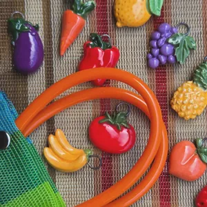 Sortierte Obst- und Gemüse-Emaille-Anhänger aus Edelstahl mit glänzender Oberfläche