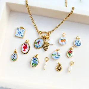 Stainless Steel Ocean Lighthouse Lobster Orange Printed Pendant Necklace Minimalist Gold Bow Anchor Jewelry For Women