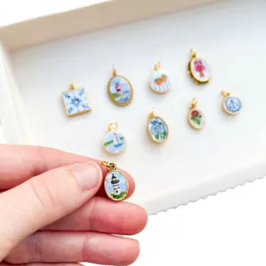 Colorful stainless steel pendants with lighthouse and lobster prints for DIY jewelry making