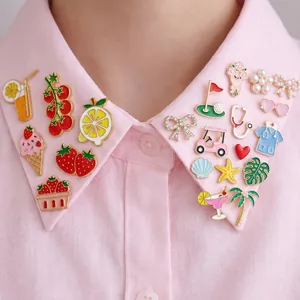 Vintage Creative Enamel Fruit Summer Drink Golf Theme Brooch Pin Copper Electroplated Jewelry For Women Shirt Bag Decor Accessory