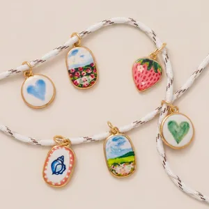 Pendentifs DIY d'Été Cœur Fleur Fruits Imprimés en Cuivre Électroplaqué pour Bijoux Charms Accessoires de Boucle de Chaussure Cadeau Femme