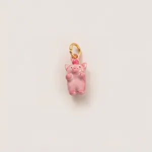 Simpatico ciondolo a forma di maialino in ceramica rosa lucida con anello dorato DIY