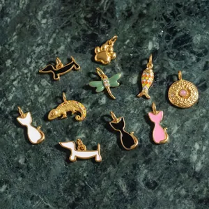 Stainless Steel Enamel Animal Charms DIY Jewelry Making Shoe Charms Dog Cat Chameleon Dragonfly Fish Pendant Gold Plated 18K Accessories