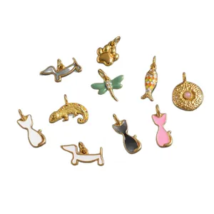 Variety of animal enamel charms in 18k gold-plated stainless steel for DIY crafts