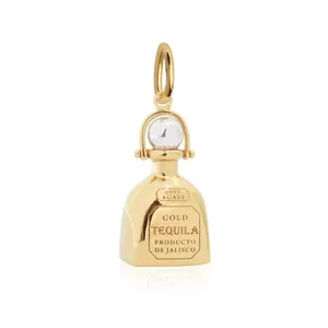 Gold tequila bottle charm with 100% agave engraved detail for DIY accessories