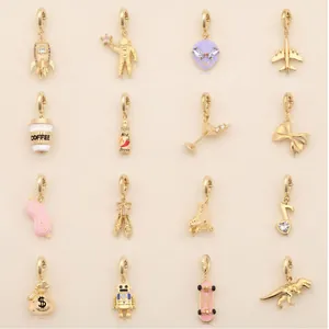 Stainless Steel DIY Charm Pendant For Women 18K Gold Plated Rhinestone Enamel Rocket Astronaut Coffee Cup Charms Jewelry Making Accessories