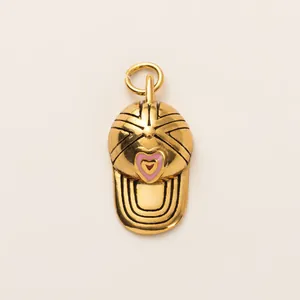 Gold plated titanium steel baseball cap pendant charm with pink heart for DIY jewelry