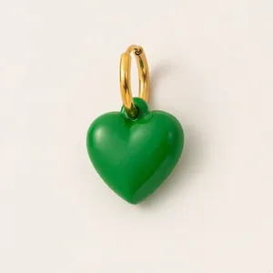 Minimalist green enamel heart pendant with gold hoop connector for jewelry making