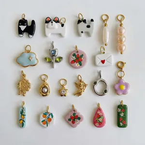 Ciondoli in Acciaio Inossidabile per la Creazione di Gioielli DIY Smalto Animale Fiore Frutta Fascino Placcato Oro 18K Strass Perla Artificiale Chiusura a Moschettone Anello a O Accessori