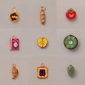Detailed collection of realistic fruit and food resin charms with gold hanging rings