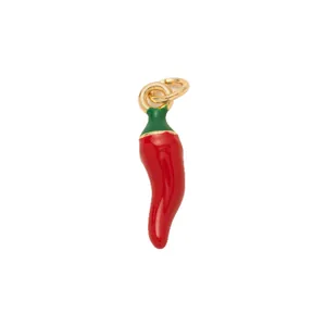 Realistic red chili pepper pendant in gold-plated copper for DIY jewelry making