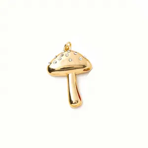 18K gold plated mushroom charm with sparkling white rhinestones for DIY jewelry making