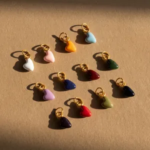 DIY Heart Charm Pendants Birthstone Colors Stainless Steel Enamel Charms For Shoe Decoration Jewelry Making Accessories