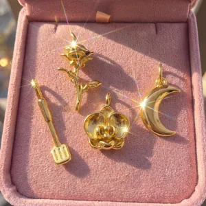 Edelstahl Vergoldete Blumen Mond Anhänger Für DIY Schuhdekoration Schmuckherstellung Kupfer Karabinerverschlüsse Biegeringe Zubehör Set