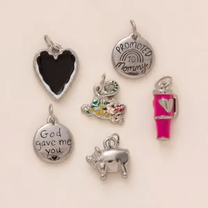 Colección de dijes de acero inoxidable para joyería DIY con cerdo, taza y frases
