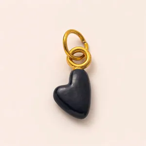 Elegant black heart-shaped DIY pendant with 18k gold-plated stainless steel ring accessory