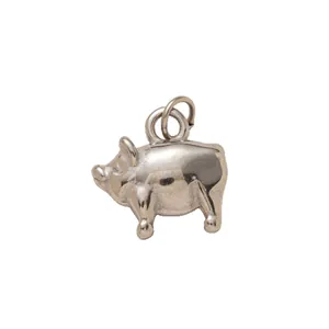 Colgante de cerdito de acero inoxidable plateado para accesorios de joyería hecha a mano