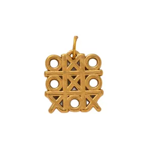 Unique 18K gold-plated stainless steel tic-tac-toe game pendant charm for DIY jewelry making