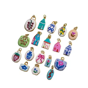 Vibrant assorted enamel house fruit and flower DIY charms for jewelry and shoe buckles