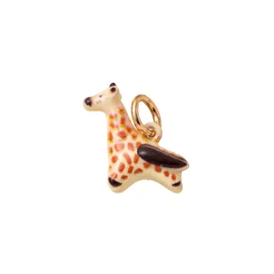 Handmade cute giraffe enamel charm with vibrant orange spots and gold jump ring