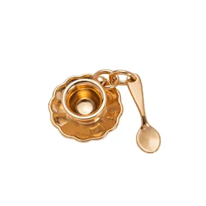 Miniature 14K gold-plated tea cup and spoon charm pendant for DIY fashion jewelry making