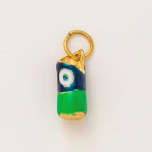 Pendentif œil grec en émail bleu et vert avec placage en or 18 carats