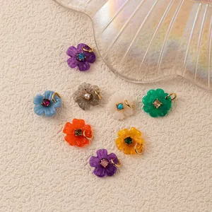 Vintage Floral Resin Rhinestone Pendant Colorful Flower Charms Copper Inlaid Jewelry Accessories For Women Girls Gift