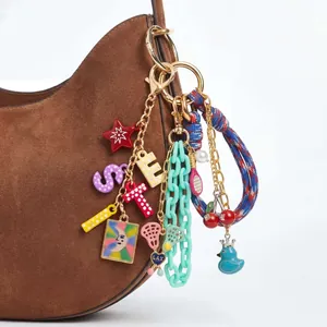 Fashion DIY Bag Charm Keychain Copper 18K Gold Plated Heart Shell Fruit Animal Pendant For Women Accessories Gift