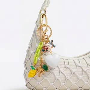 Portachiavi Ciondolo per Borsa Fai-da-te in Lega Placcata Oro Con Ciondolo Frutta Cuore Animale Strass Perla Artificiale