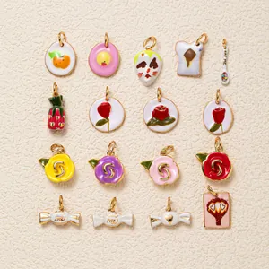 Creative Snack Candy Flower Pendant Copper 18K Gold Plated Enamel Painted Charms For DIY Necklace Jewelry Making For Women