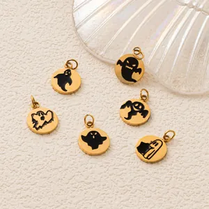 Gold-plated stainless steel Halloween ghost charms set for DIY jewelry making accessories