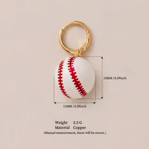 Detail view of a 15mm baseball pendant made of copper, including weight and size dimensions.