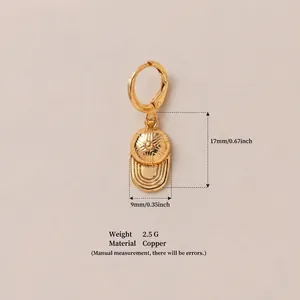 Detail of gold baseball cap pendant earring with size measurements and 18K copper material