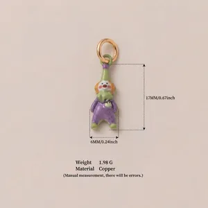 Close-up of hand-painted enamel clown pendant with detailed 17mm and 6mm dimensions.