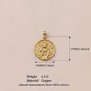Detailed measurements and material specs for the round goddess copper pendant jewelry