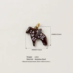 Detailed size and weight info for brown enamel Dala horse pendant in stainless steel