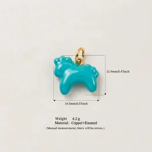 Detailed view of a blue enamel puppy pendant showing 14.5mm width and 4.2g weight