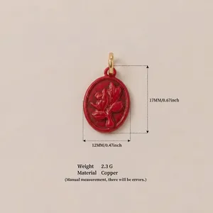 Detailed view of vintage red enamel flower pendant with 17mm height and copper material