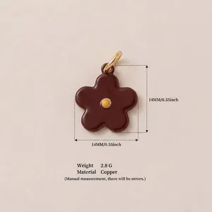 Macro detail view of brown copper flower charm pendant with 14mm size and 2.8g weight.
