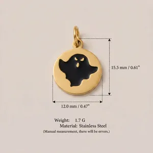 Detailed view showing dimensions and weight for this golden stainless steel ghost pendant charm