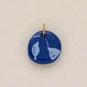 Blue round stainless steel lemon pendant with 18K gold ring for DIY jewelry making