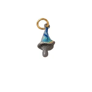 Pendentif champignon unique avec glaçage bleu et anneau doré pour la création de bijoux DIY