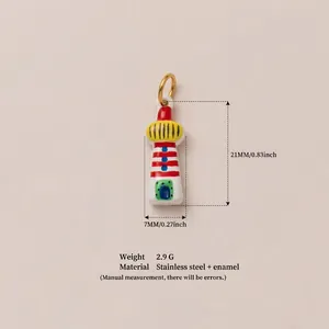 Pendentif phare en acier inoxydable et émail 21 mm avec dimensions et poids de 2,9 g